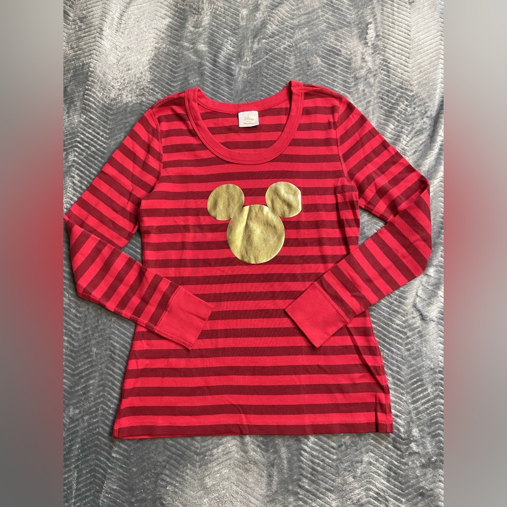 Womens Hanna Andersson Disney Mickey Mouse Red Stripe Pajama LS Tee Large